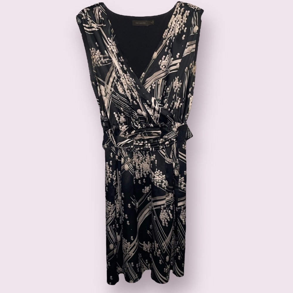 The Limited Black Cream Belted Wrap Dress Sleeveless Size 6
